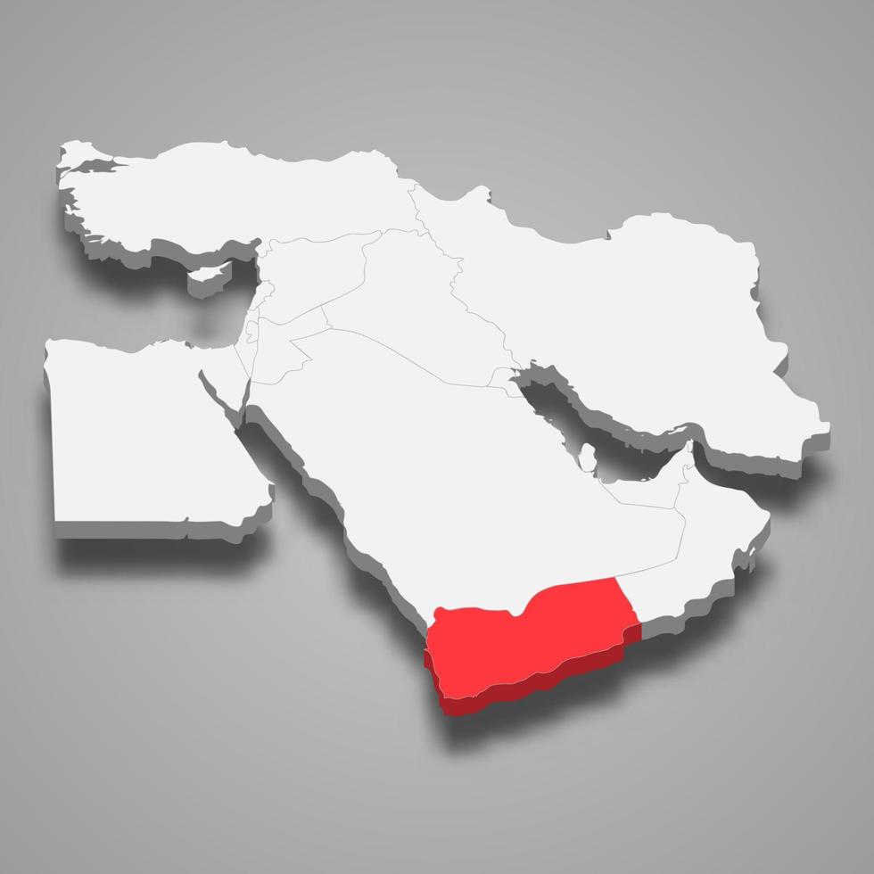 Yemen country location within Middle East 3d map vector