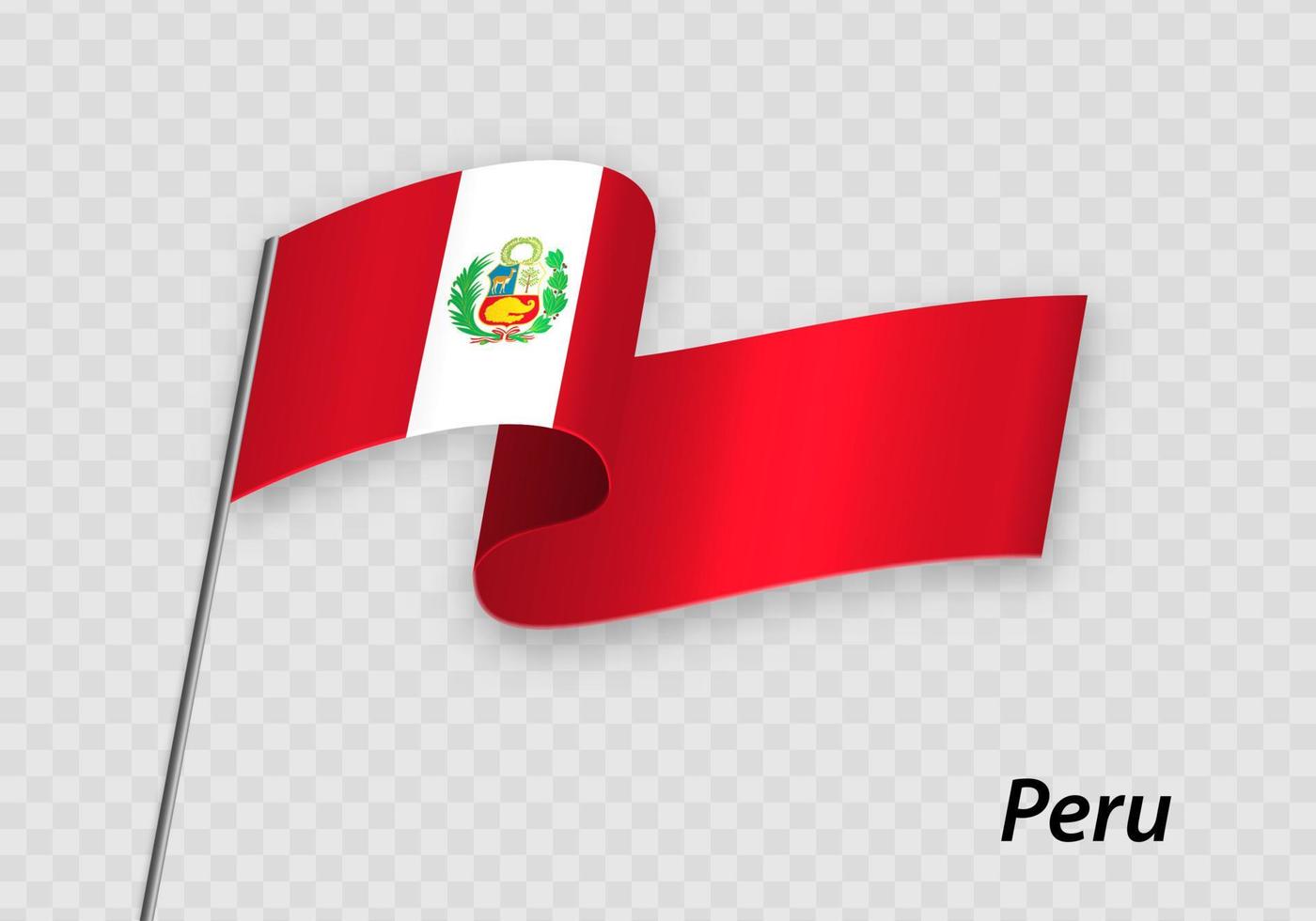 Waving flag of Peru on flagpole. Template for independence day vector