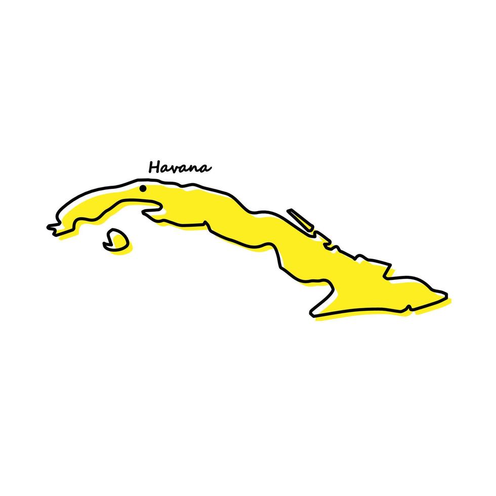 Simple outline map of Cuba with capital location vector