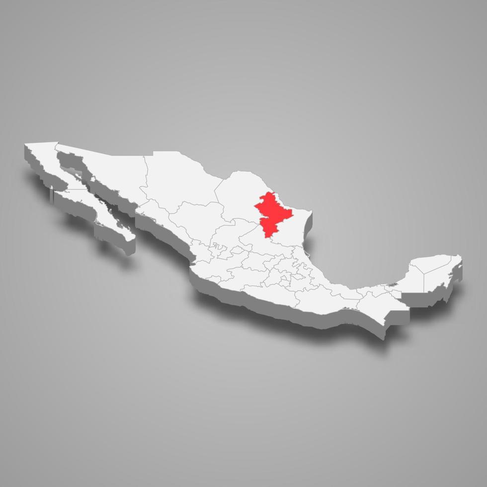 Nuevo Leon region location within Mexico 3d map vector