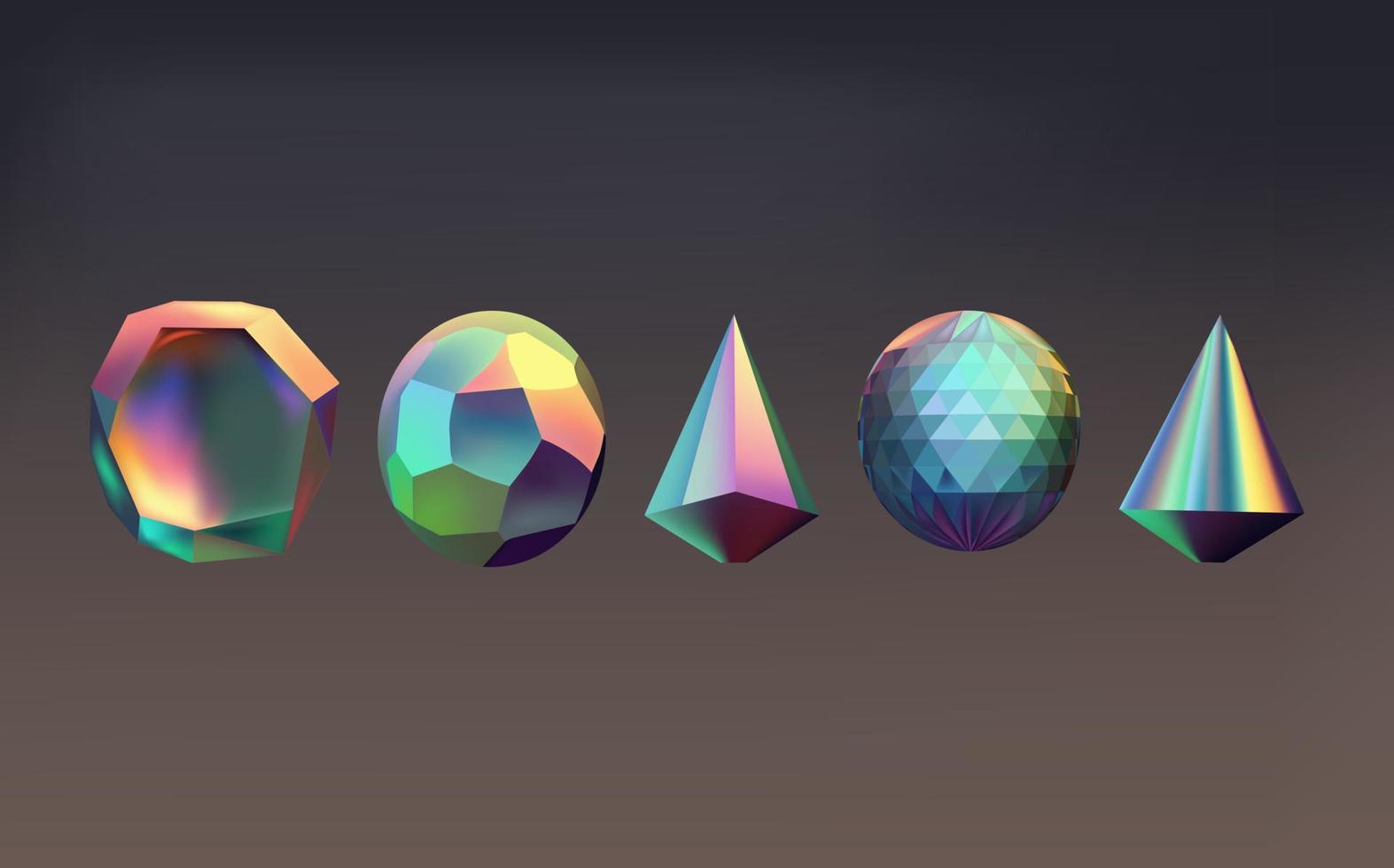 Hologram geometric shapes set. Iridescent modern 3d multicolor object.Futuristic neon gradient figures vector