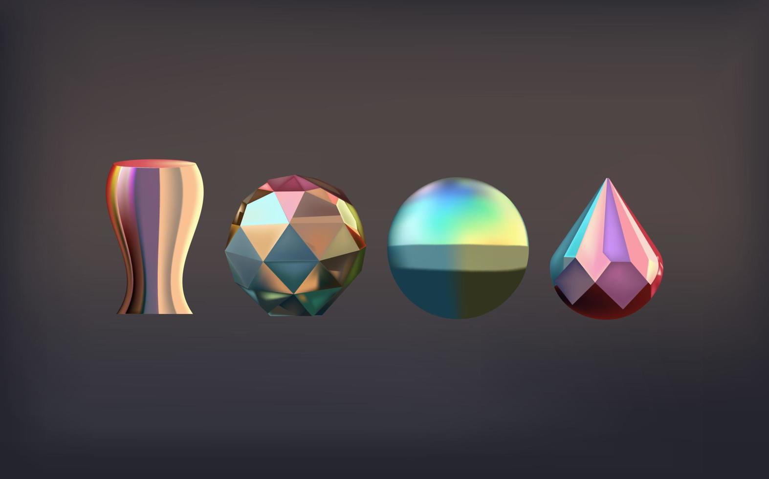 Hologram geometric shapes set. Iridescent modern 3d multicolor object.Futuristic neon gradient figures vector