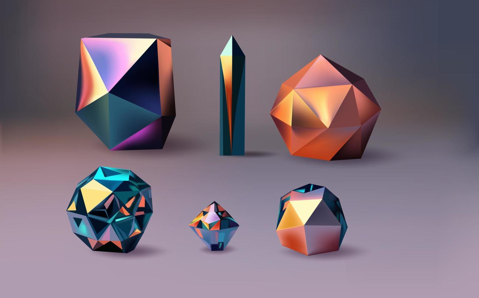 Hologram geometric shapes set. Iridescent modern 3d multicolor object.Futuristic neon gradient figures vector