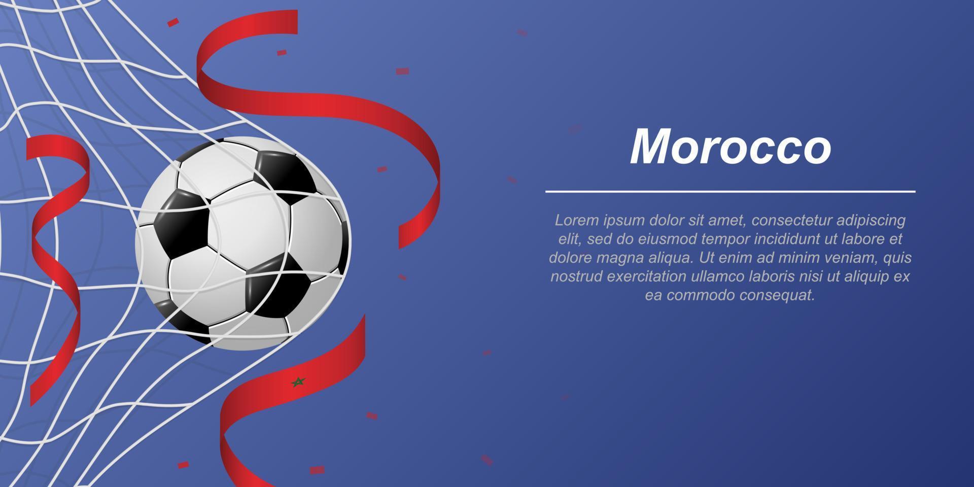 Soccer background with flying ribbons in colors of the flag of Morocco vector