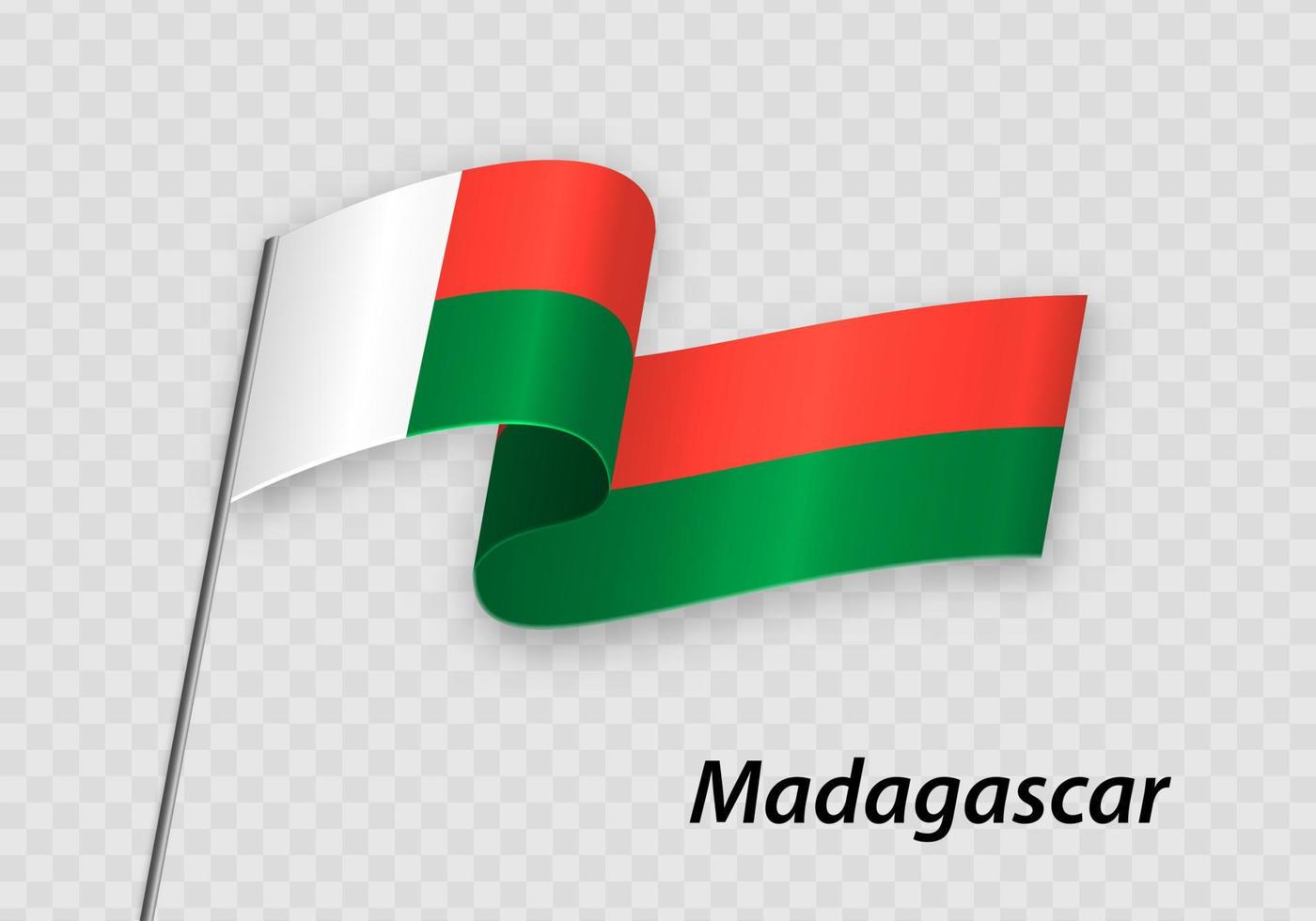 Waving flag of Madagascar on flagpole. Template for independence day vector