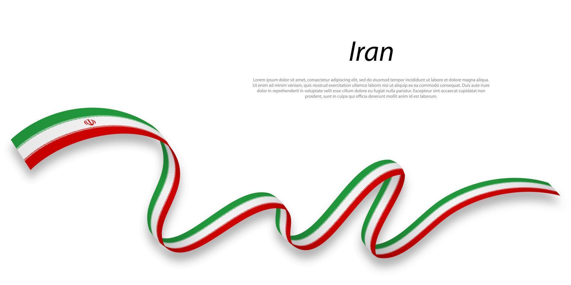 Waving ribbon or banner with flag of Iran. vector