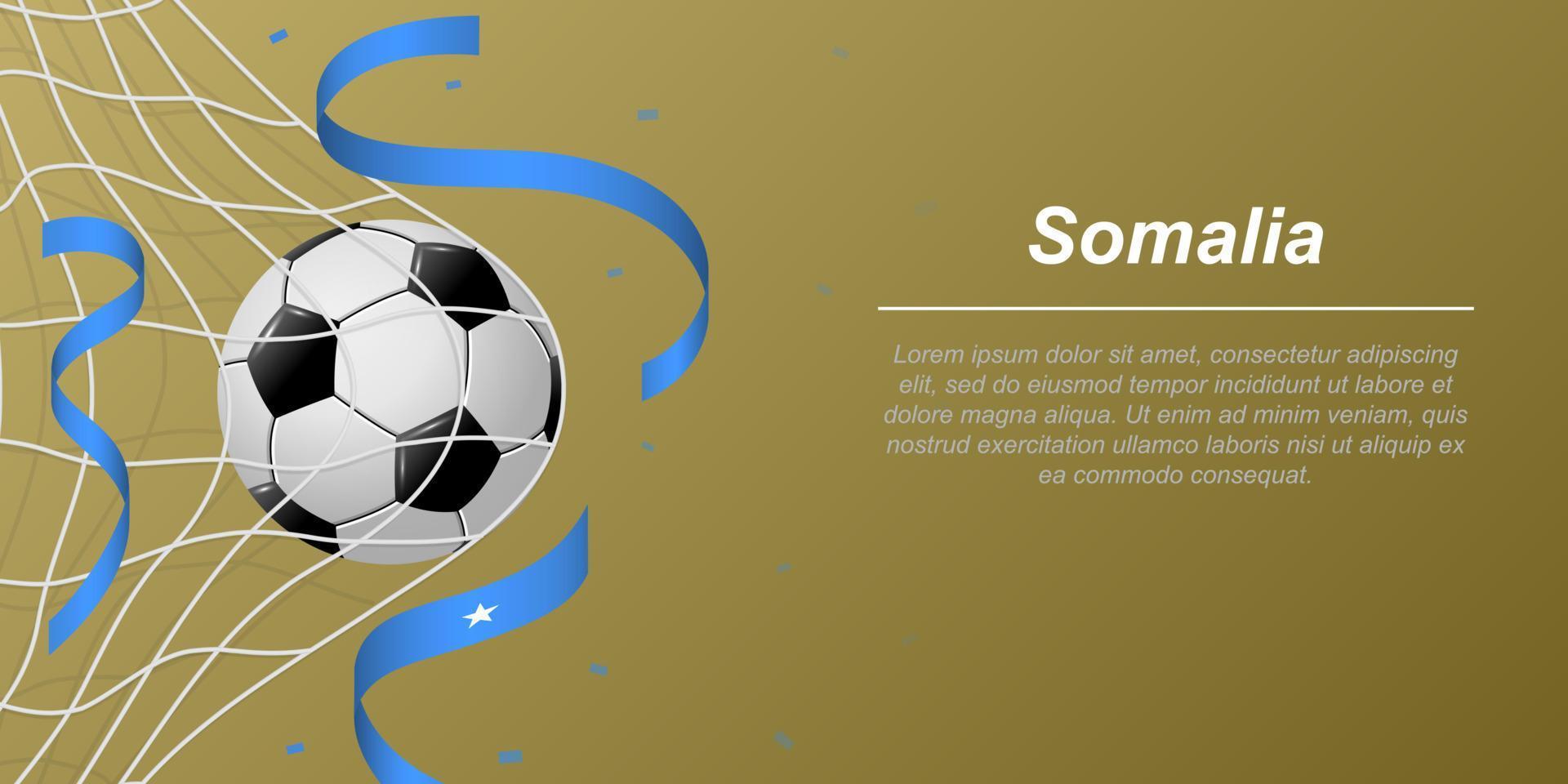 Soccer background with flying ribbons in colors of the flag of Somalia vector