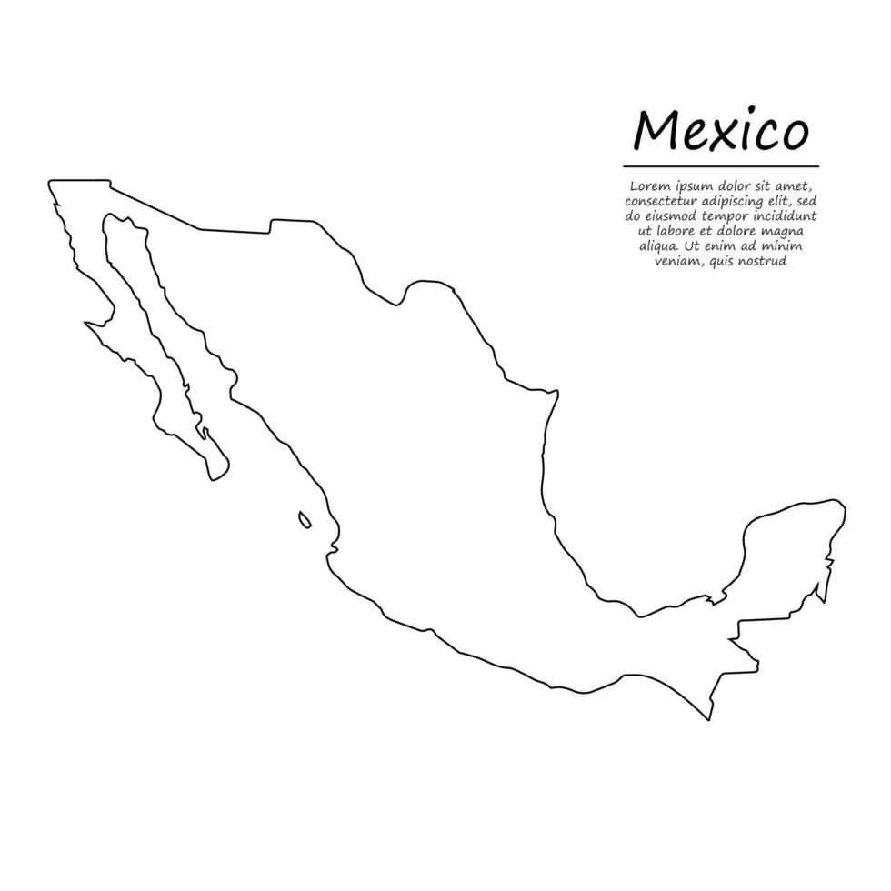 Simple outline map of Mexico, in sketch line style vector