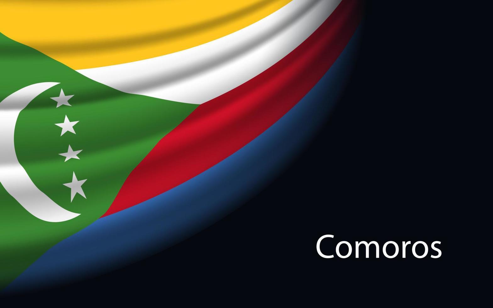 Wave flag of Comoros on dark background. vector