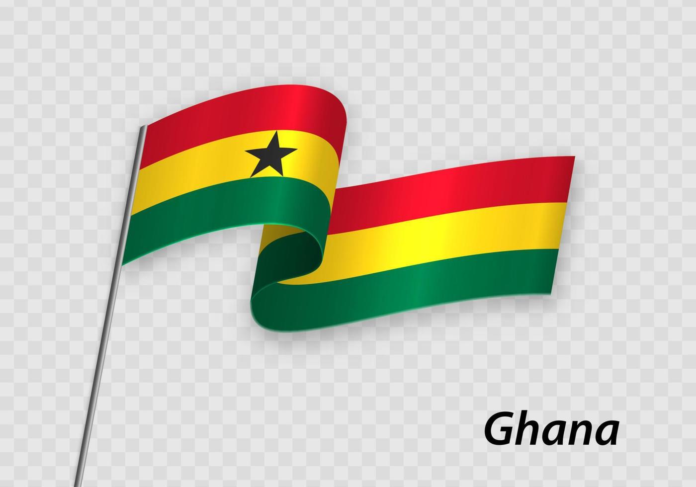 Waving flag of Ghana on flagpole. Template for independence day vector