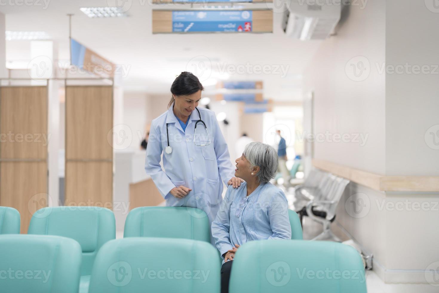 Elderly woman checkup Discuss the symptoms. photo