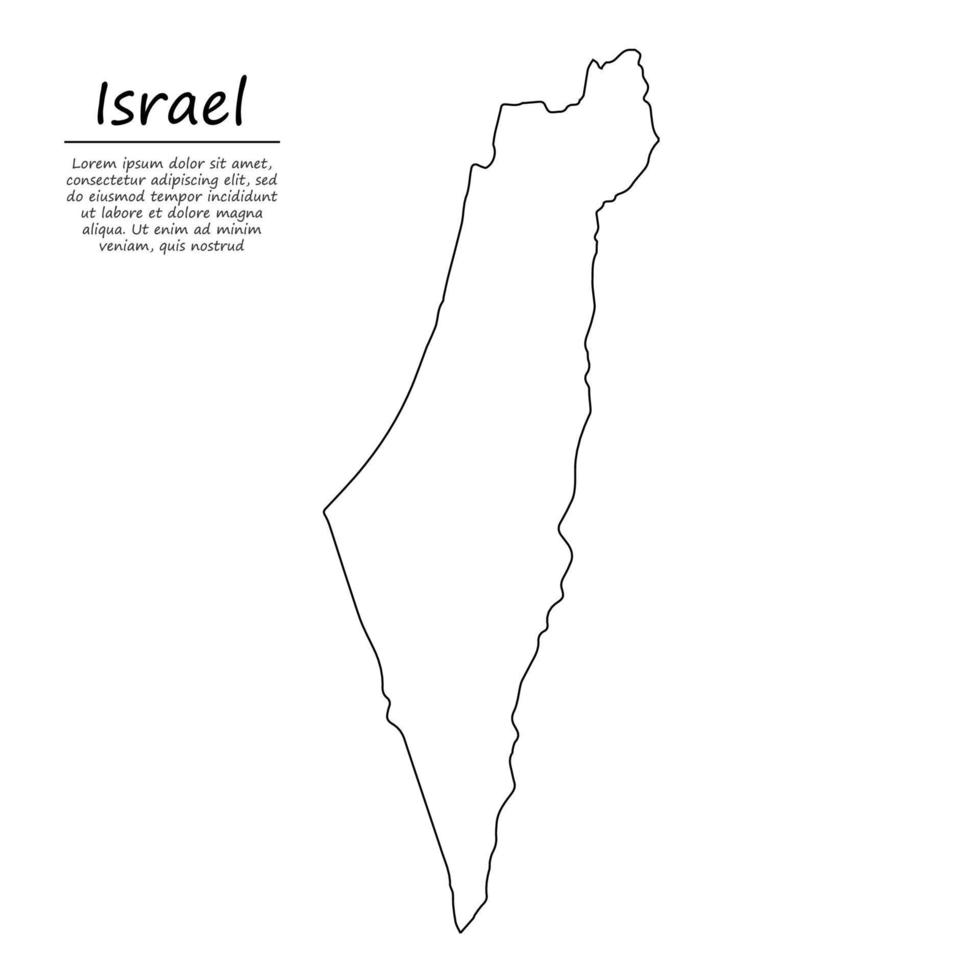 Simple outline map of Israel, in sketch line style vector