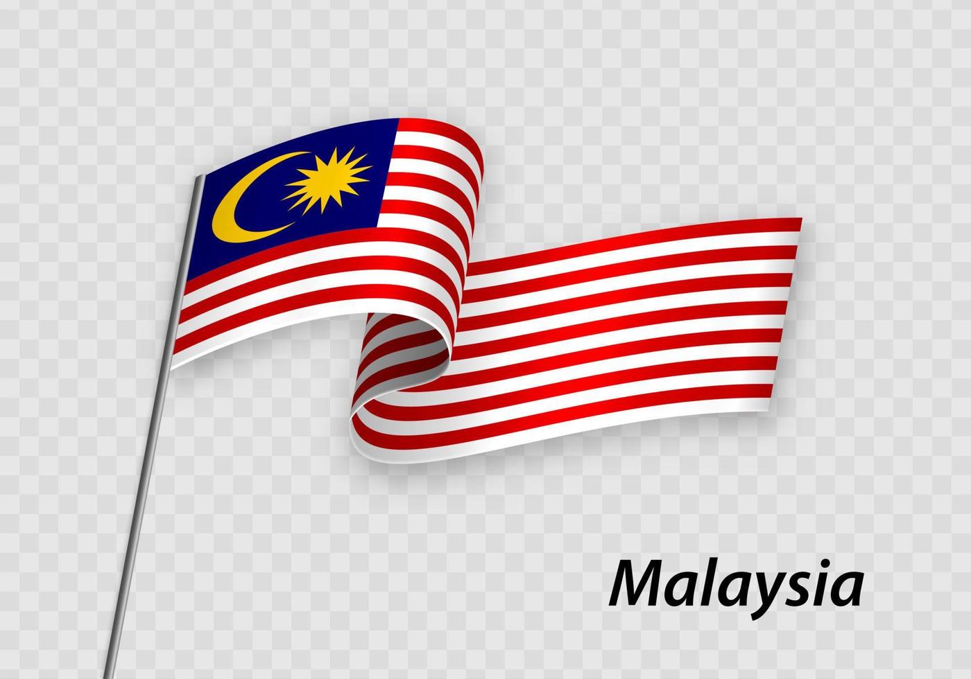 Waving flag of Malaysia on flagpole. Template for independence day vector