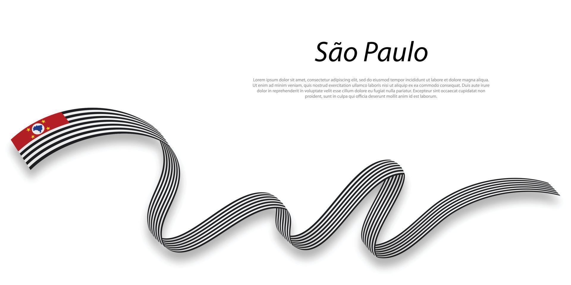 Waving ribbon or stripe with flag of Sao Paulo vector