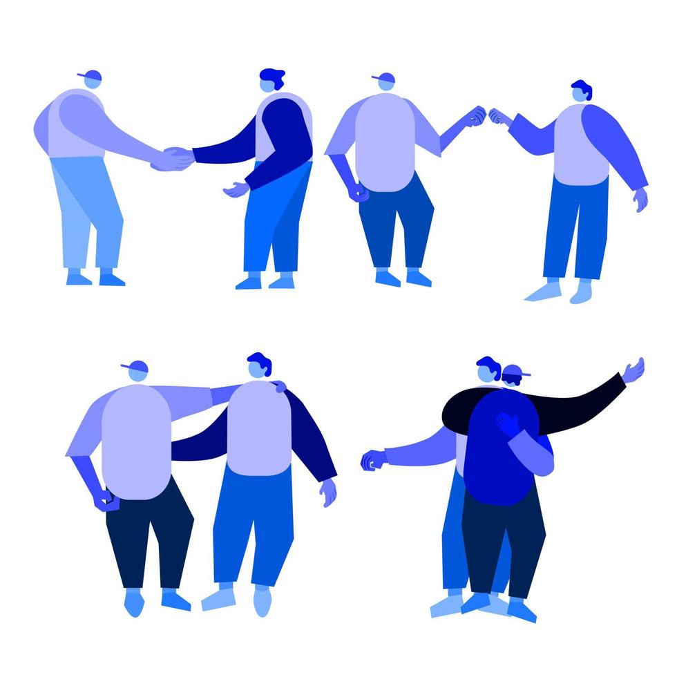 friendship, shaking hands, hugging, flat characters shaking hands vector