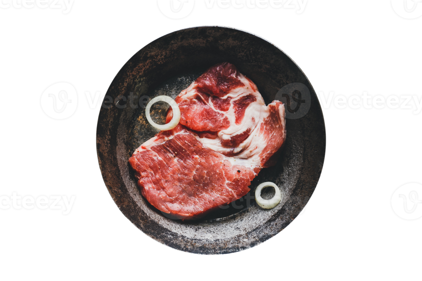 Black bowl with meat isolated on a transparent background png