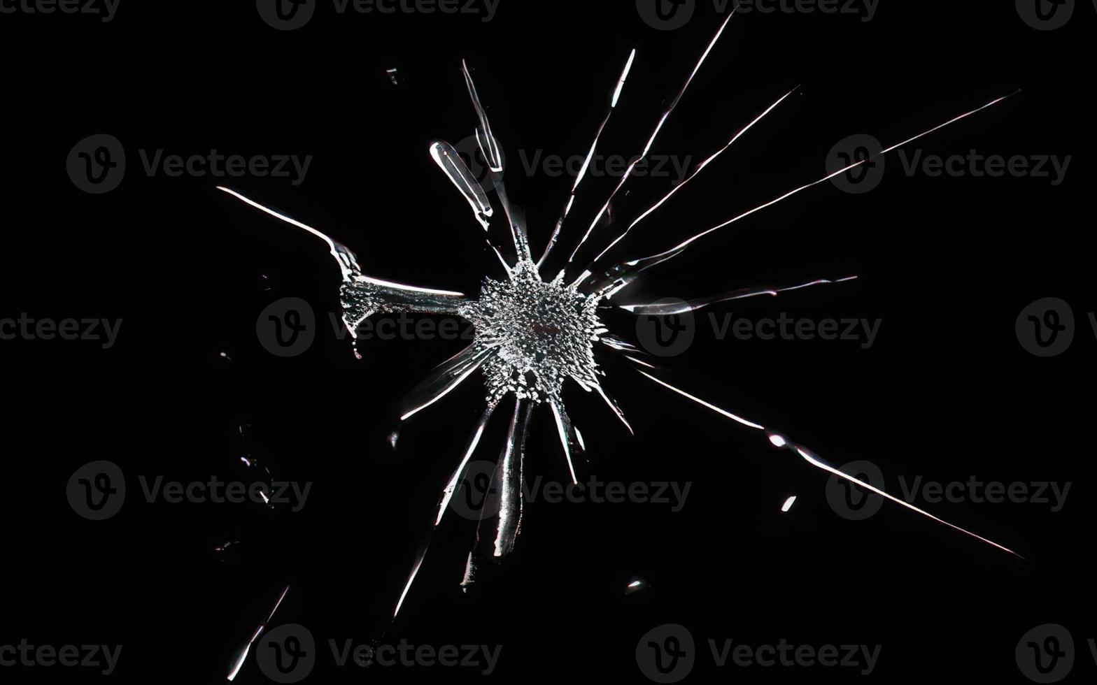 realistic broken glass illustration on black background, crack to the glass photo