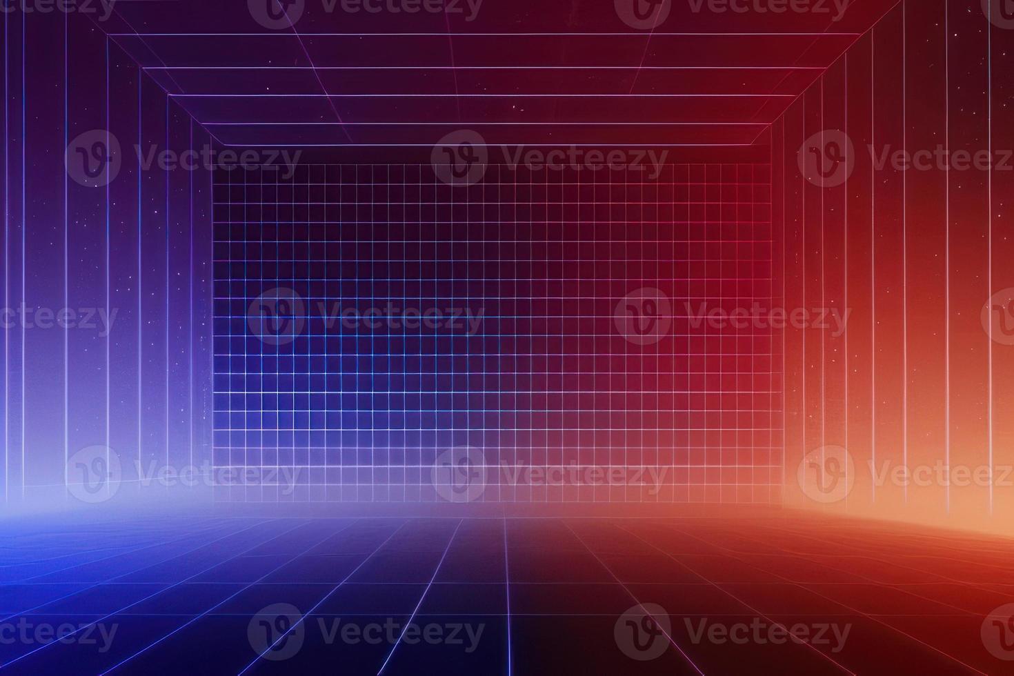 3d render, abstract blue red neon background, glowing lines inside empty tunnel,fashion podium photo