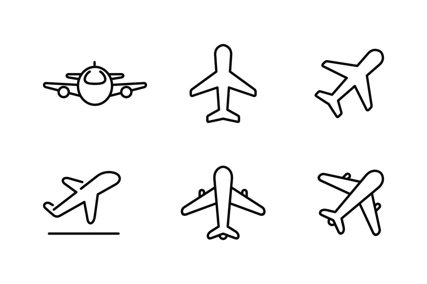 Plane outline icon set isolated on white background vector