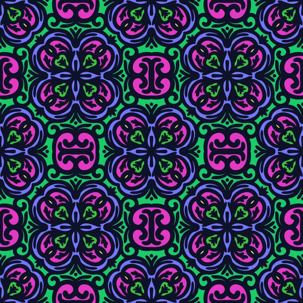 Retro geometric pattern in repeat. Fabric print. Damask style Seamless pattern background, mosaic ornament, vintage style. Design for prints on fabrics photo