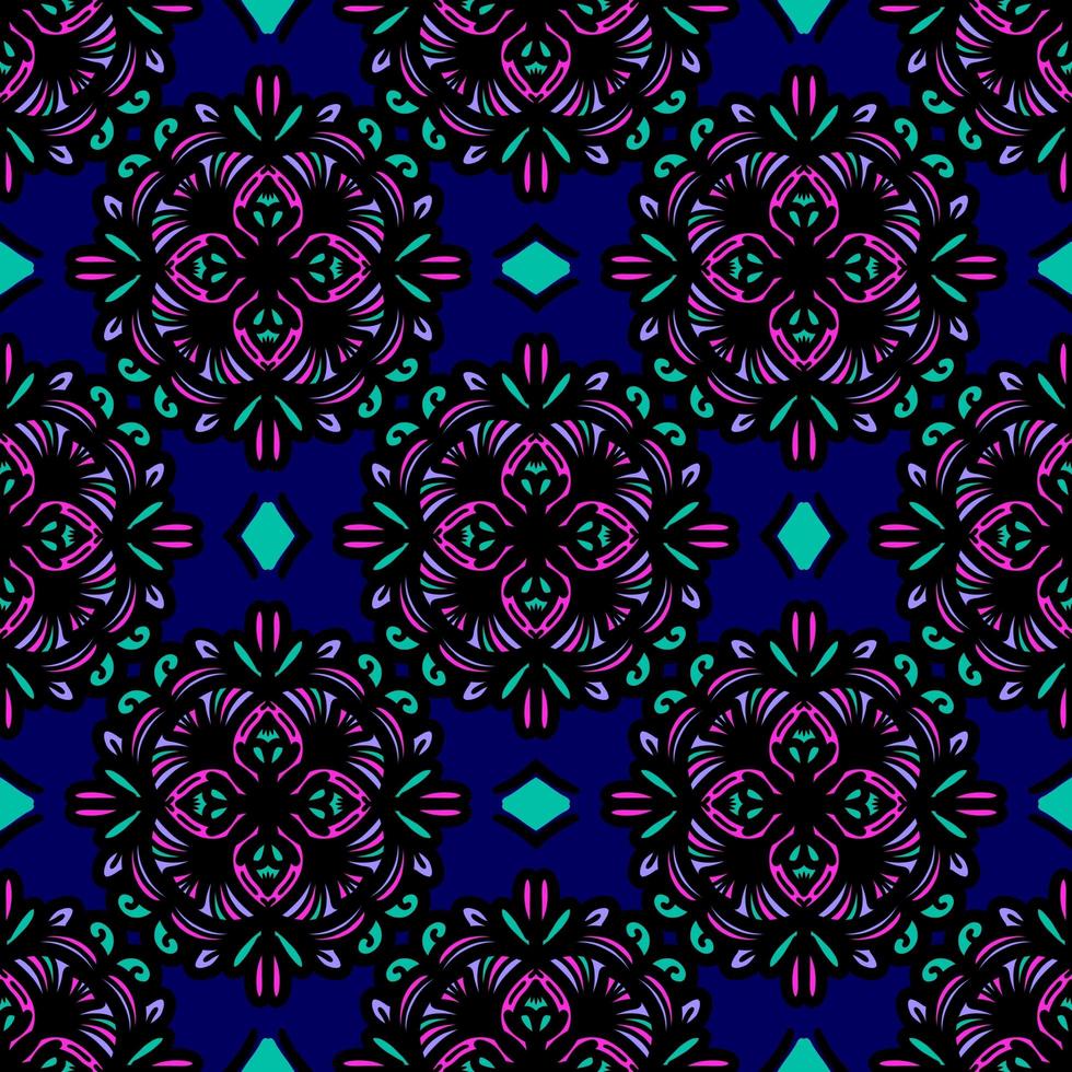Retro geometric pattern in repeat. Fabric print. Damask style Seamless pattern background, mosaic ornament, vintage style. Design for prints on fabrics photo