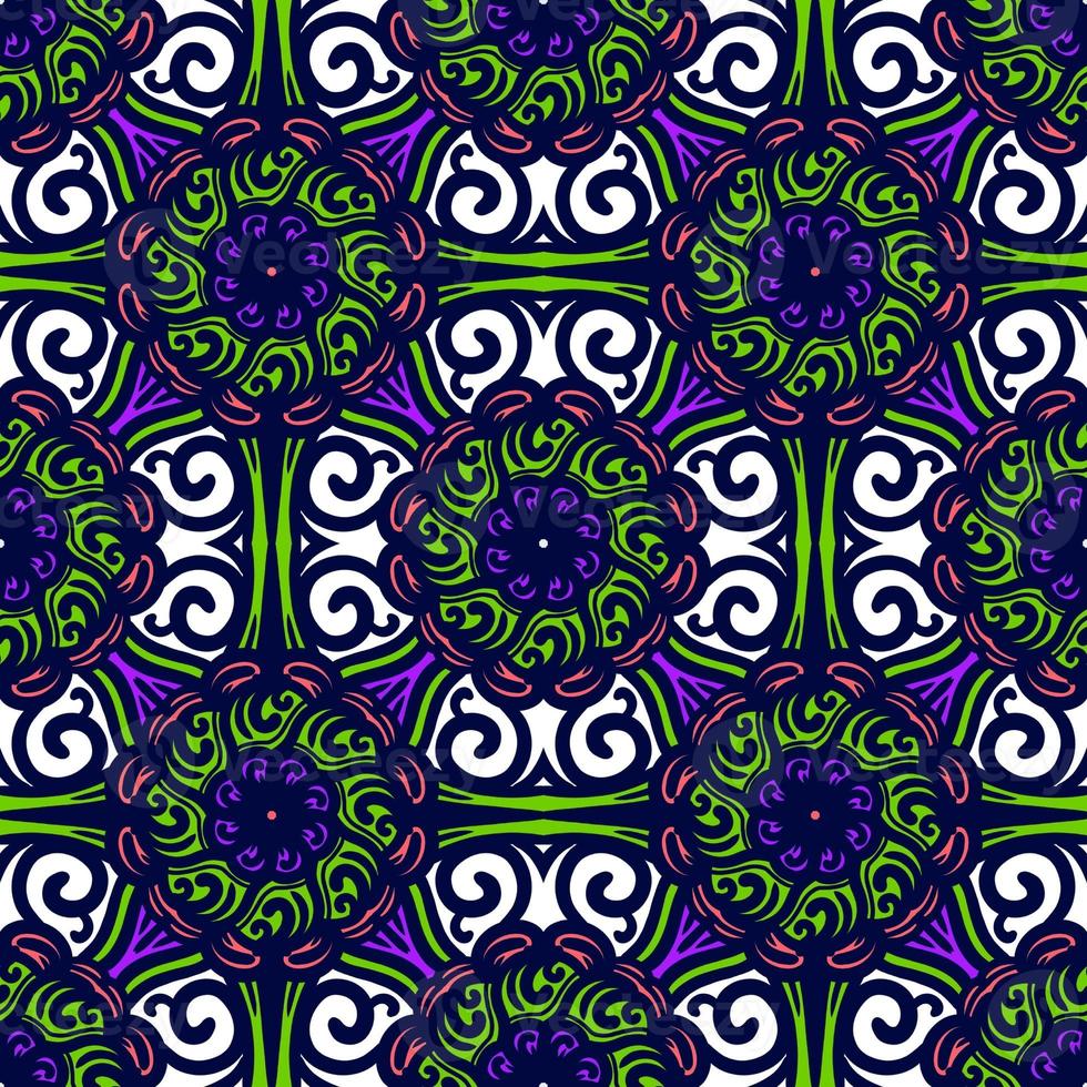 Retro geometric pattern in repeat. Fabric print. Damask style Seamless pattern background, mosaic ornament, vintage style. Design for prints on fabrics photo