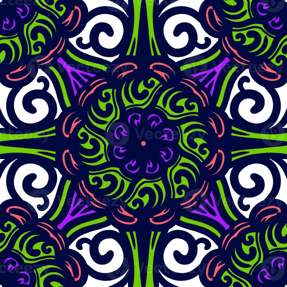 Retro geometric pattern in repeat. Fabric print. Damask style Seamless pattern background, mosaic ornament, vintage style. Design for prints on fabrics photo