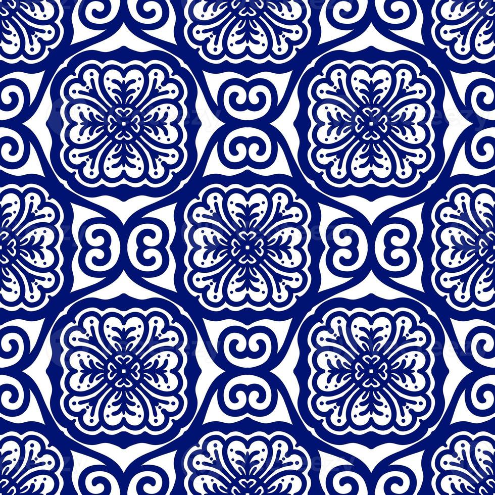 Retro geometric pattern in repeat. Fabric print. Damask style Seamless pattern background, mosaic ornament, vintage style. Design for prints on fabrics photo