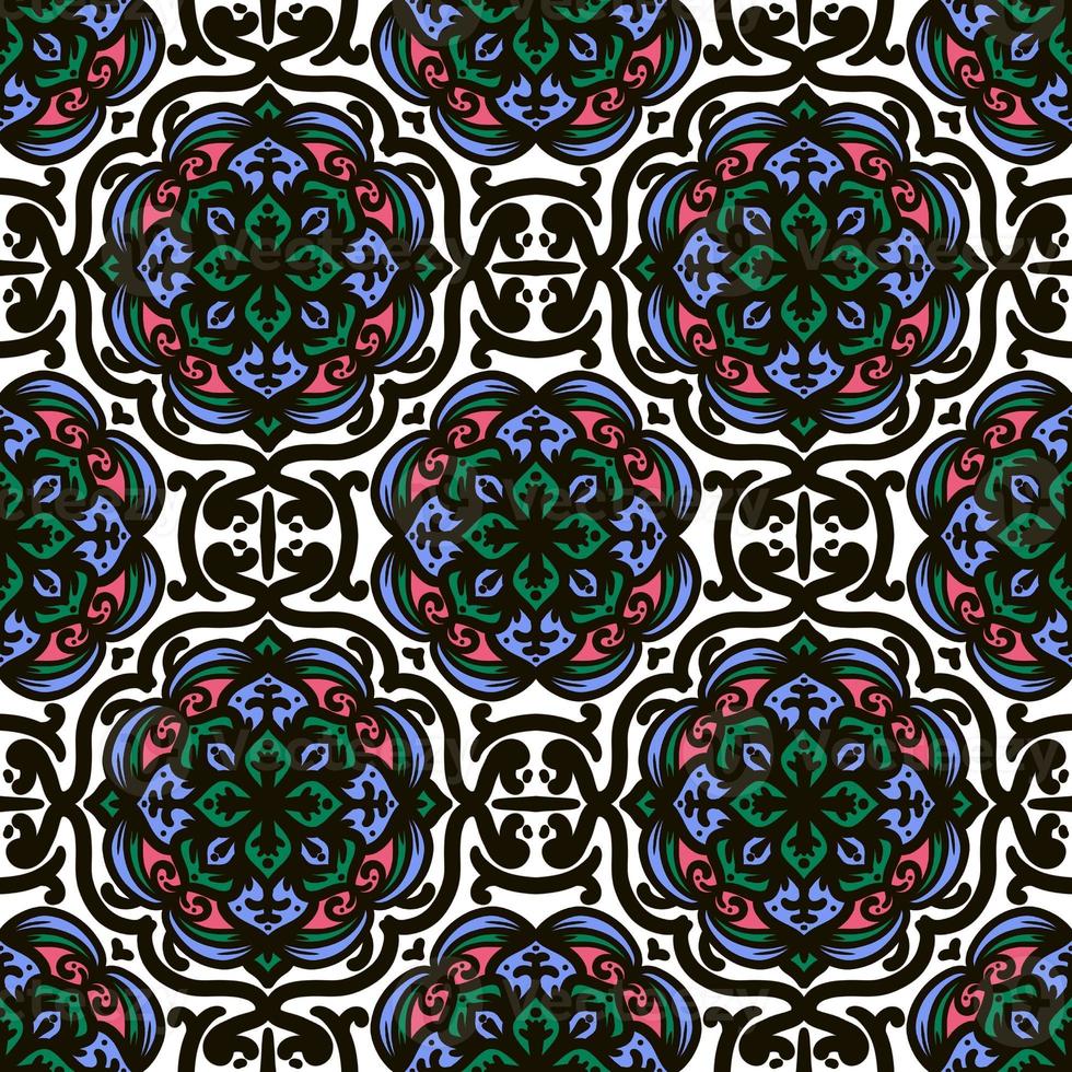 Retro geometric pattern in repeat. Fabric print. Damask style Seamless pattern background, mosaic ornament, vintage style. Design for prints on fabrics photo