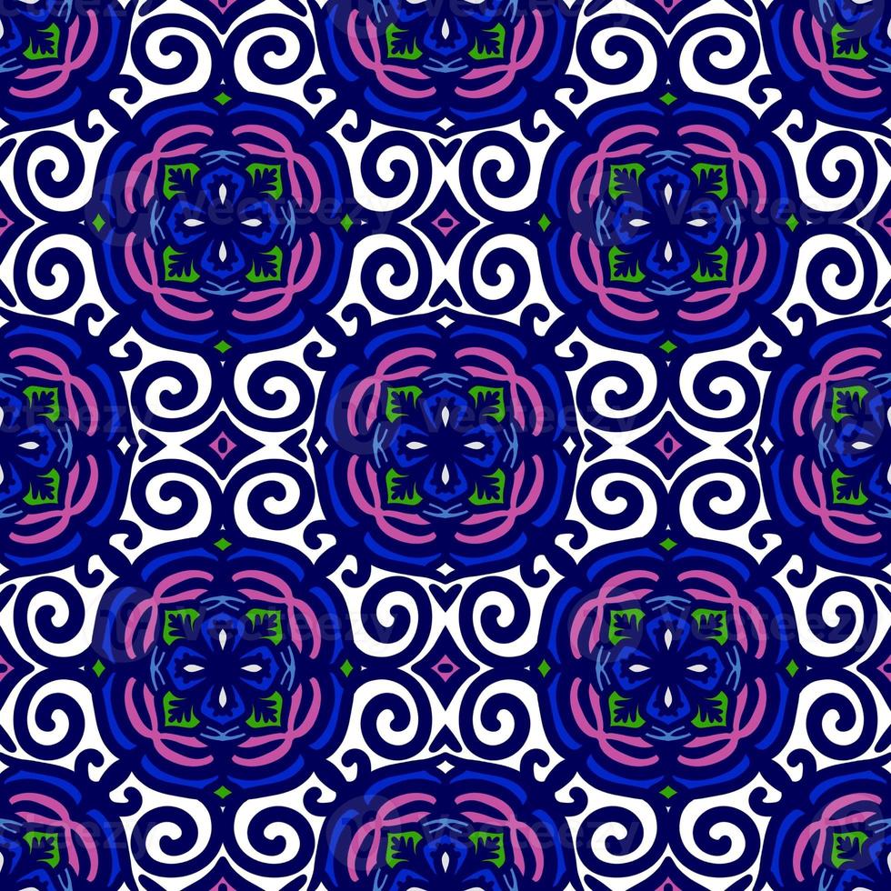Retro geometric pattern in repeat. Fabric print. Damask style Seamless pattern background, mosaic ornament, vintage style. Design for prints on fabrics photo