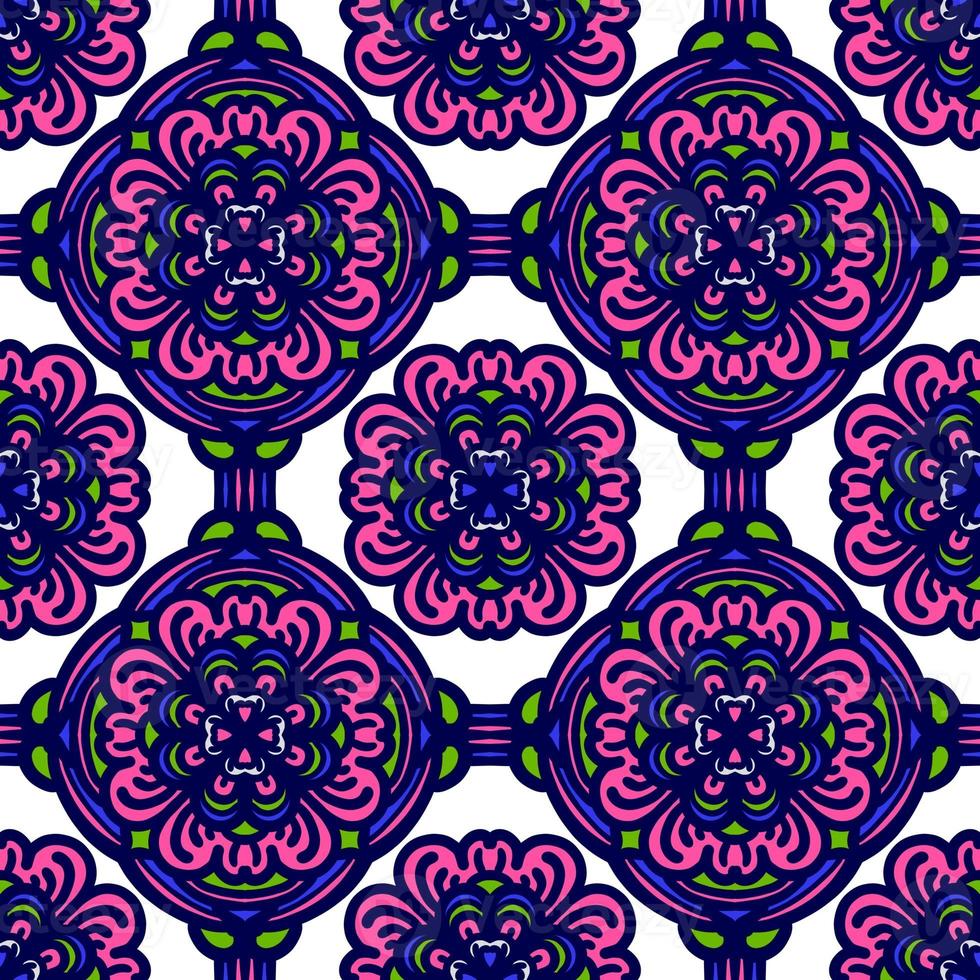 Retro geometric pattern in repeat. Fabric print. Damask style Seamless pattern background, mosaic ornament, vintage style. Design for prints on fabrics photo