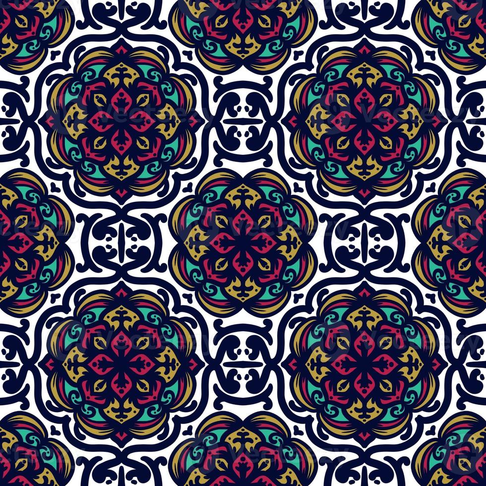 Retro geometric pattern in repeat. Fabric print. Damask style Seamless pattern background, mosaic ornament, vintage style. Design for prints on fabrics photo