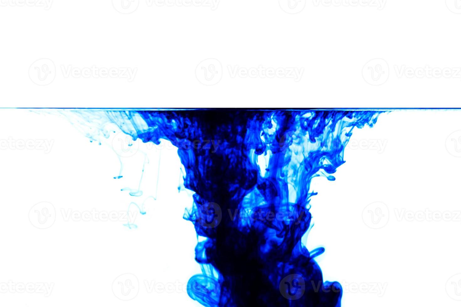 Blue ink drop in water. Background,Water drop collision with abstract effect.Blue ink isolated in water photo