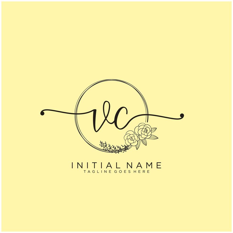 Initial VC feminine logo collections template. handwriting logo of initial signature, wedding, fashion, jewerly, boutique, floral and botanical with creative template for any company or business. vector