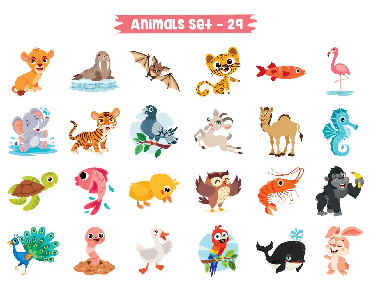 Set Of Cute Cartoon Animals vector