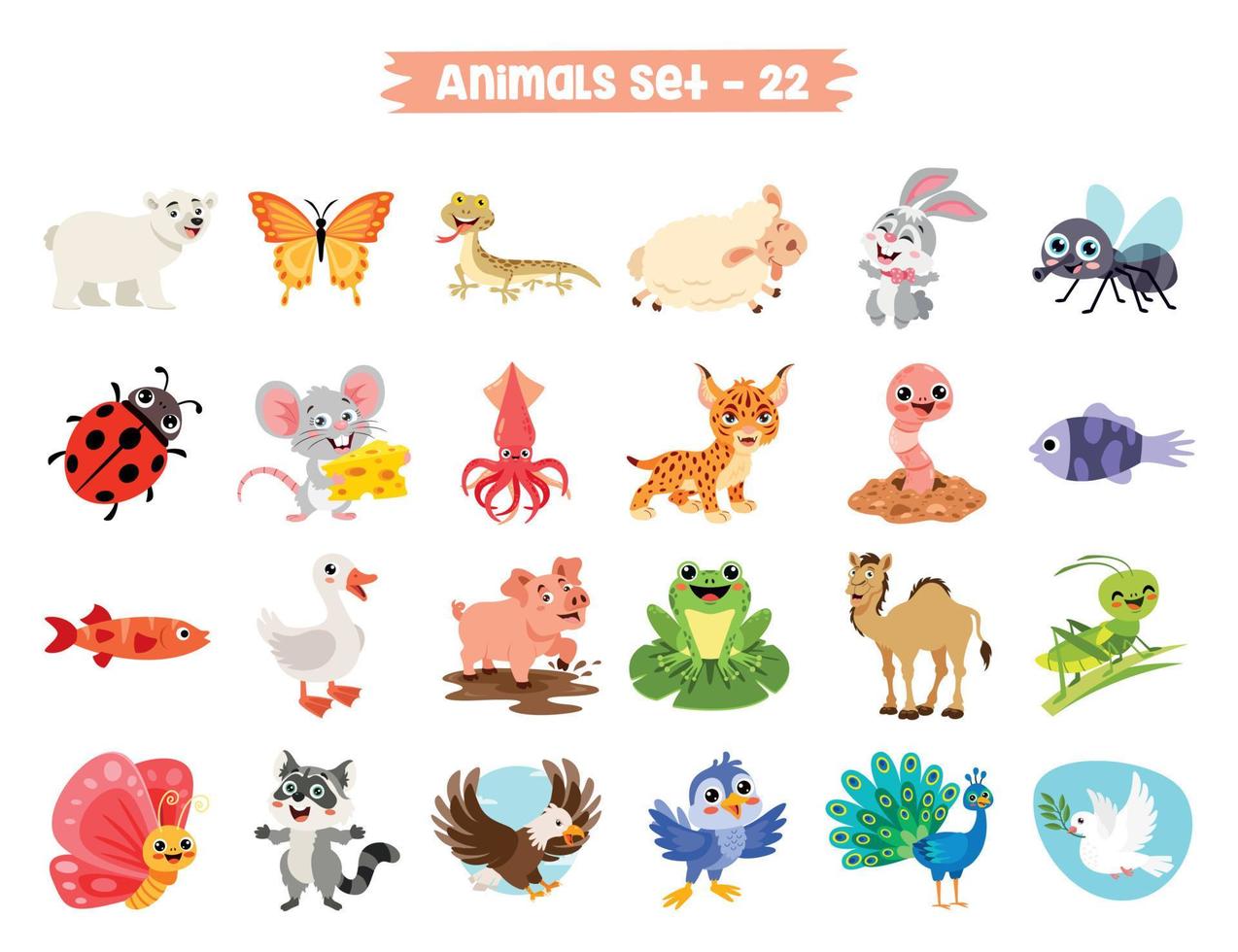 Set Of Cute Cartoon Animals vector