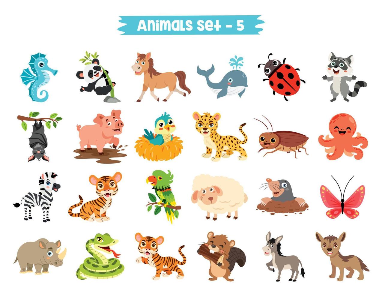 Set Of Cute Cartoon Animals vector