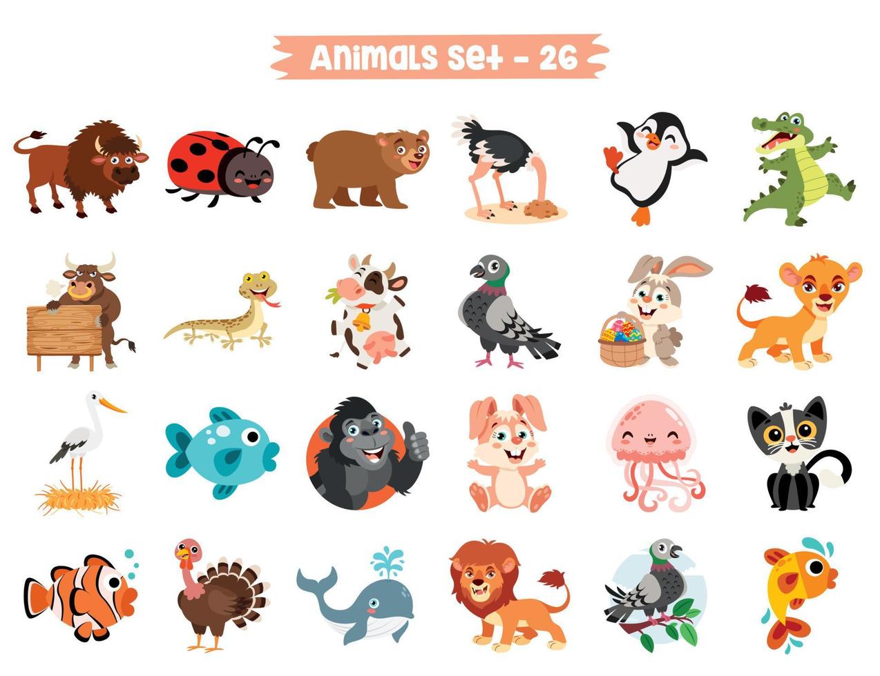 Set Of Cute Cartoon Animals vector