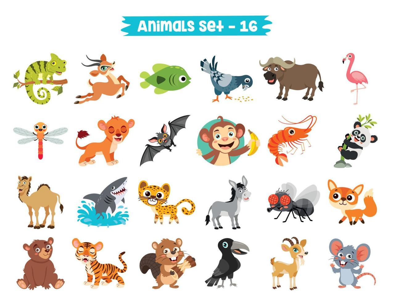 Set Of Cute Cartoon Animals vector