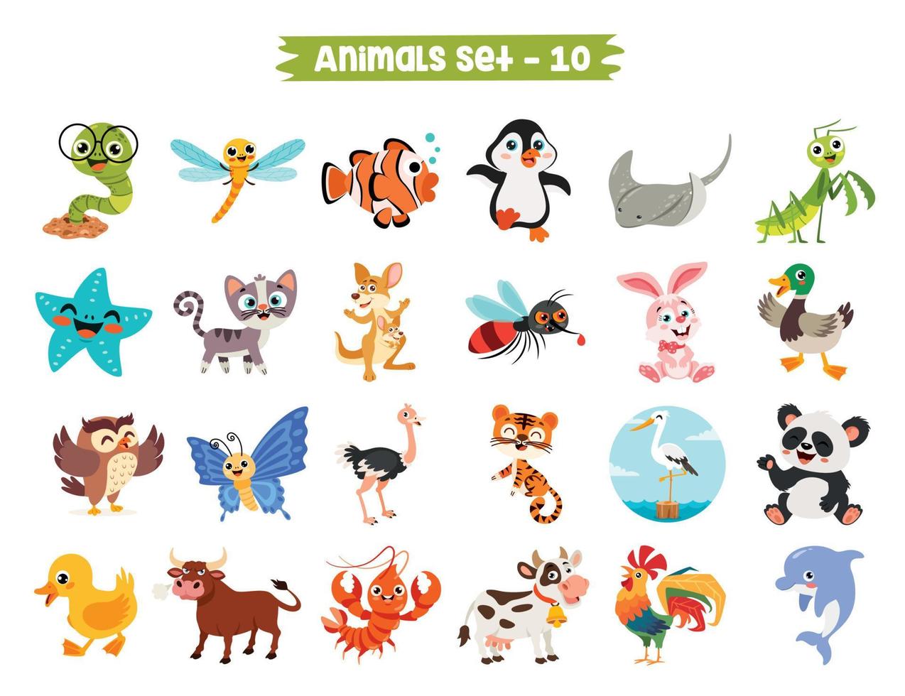 conjunto de lindos animales de dibujos animados vector