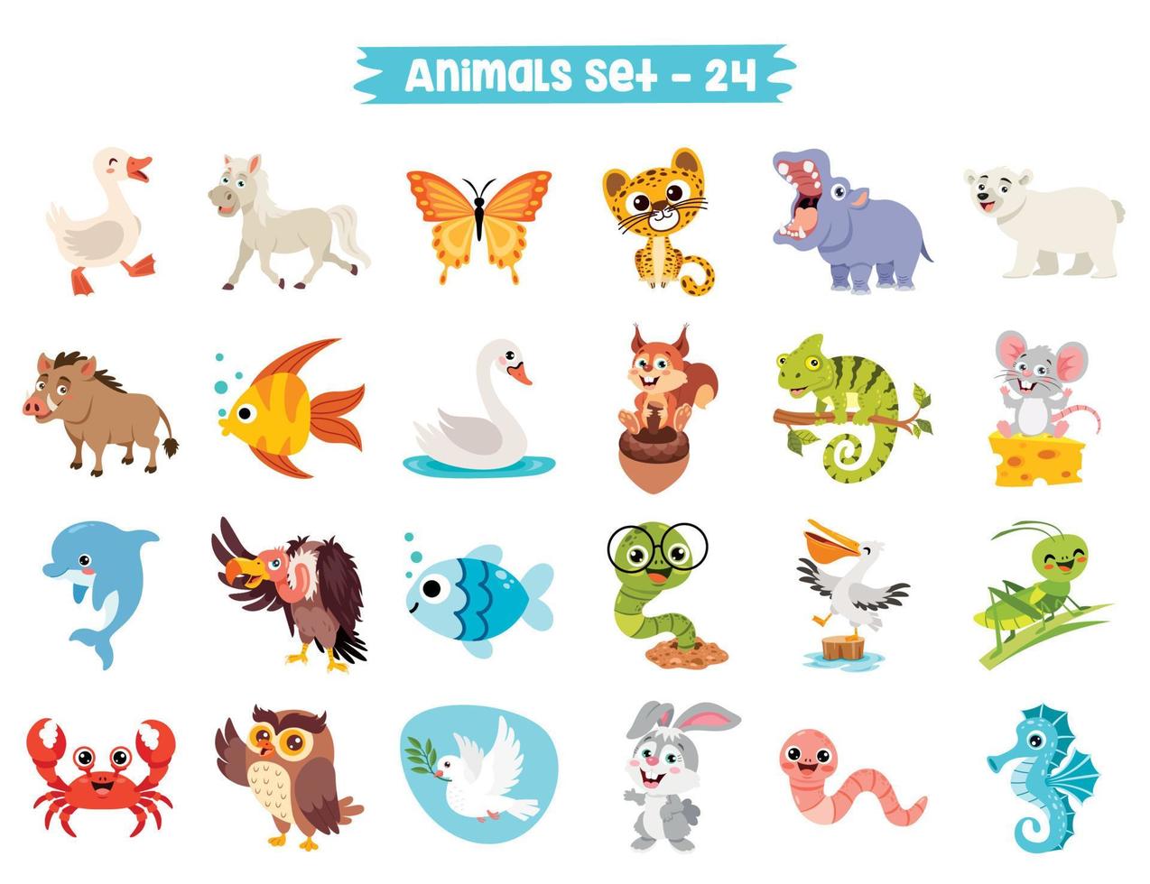 Set Of Cute Cartoon Animals vector