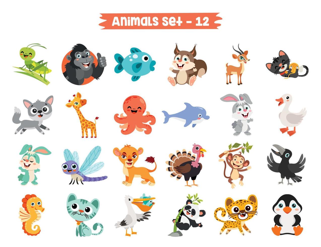 Set Of Cute Cartoon Animals vector