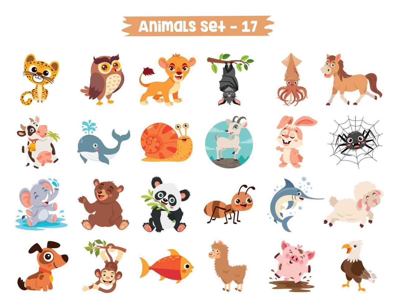 Set Of Cute Cartoon Animals vector