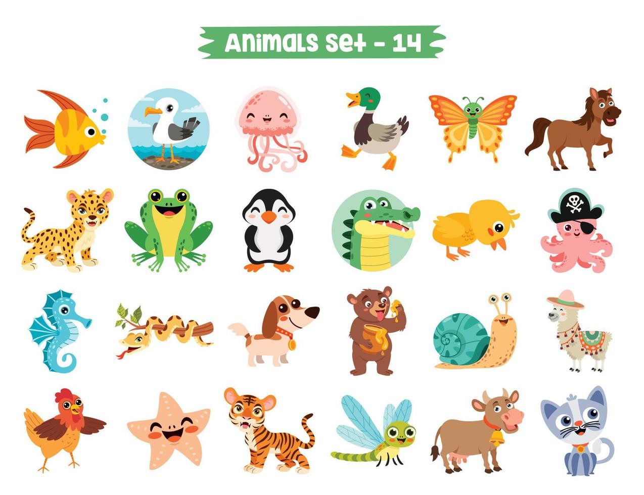 Set Of Cute Cartoon Animals vector