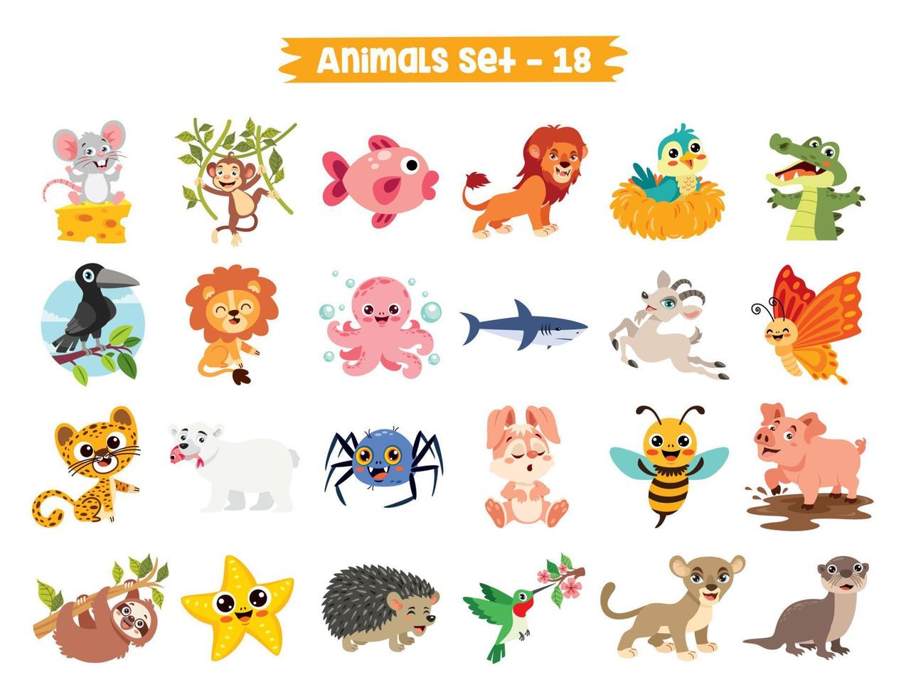 Set Of Cute Cartoon Animals vector