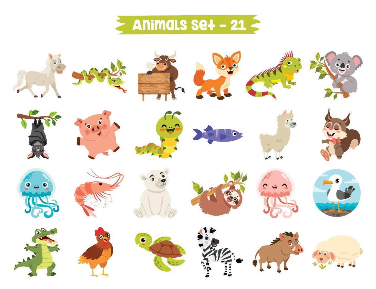 Set Of Cute Cartoon Animals vector