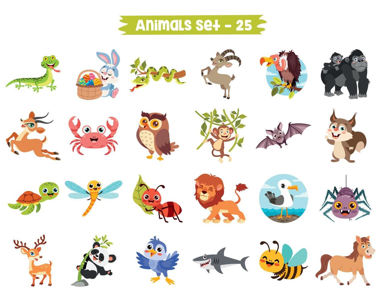 Set Of Cute Cartoon Animals vector