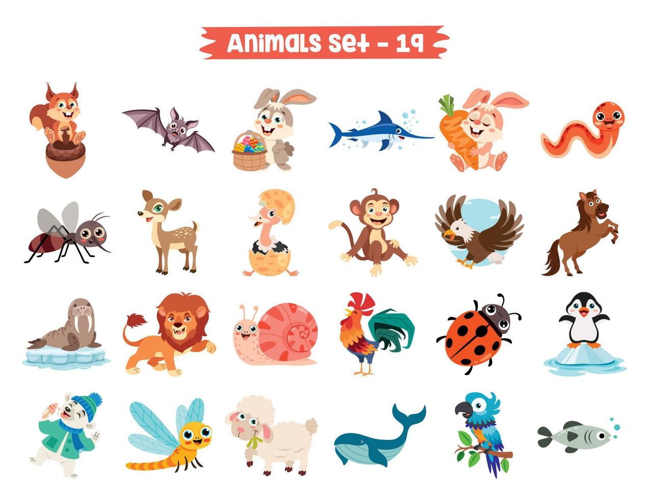 Set Of Cute Cartoon Animals vector