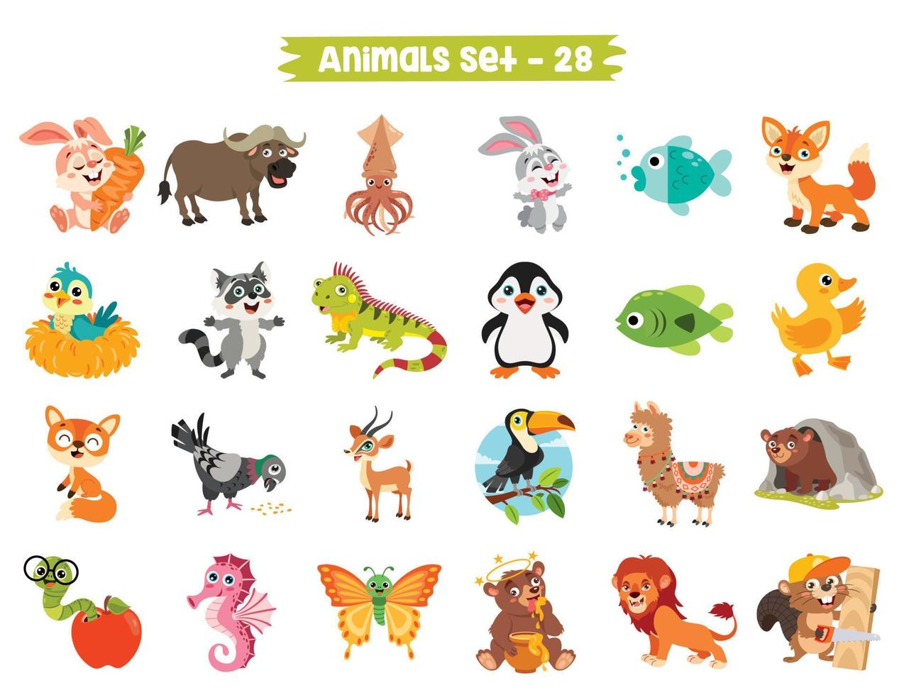 Set Of Cute Cartoon Animals vector