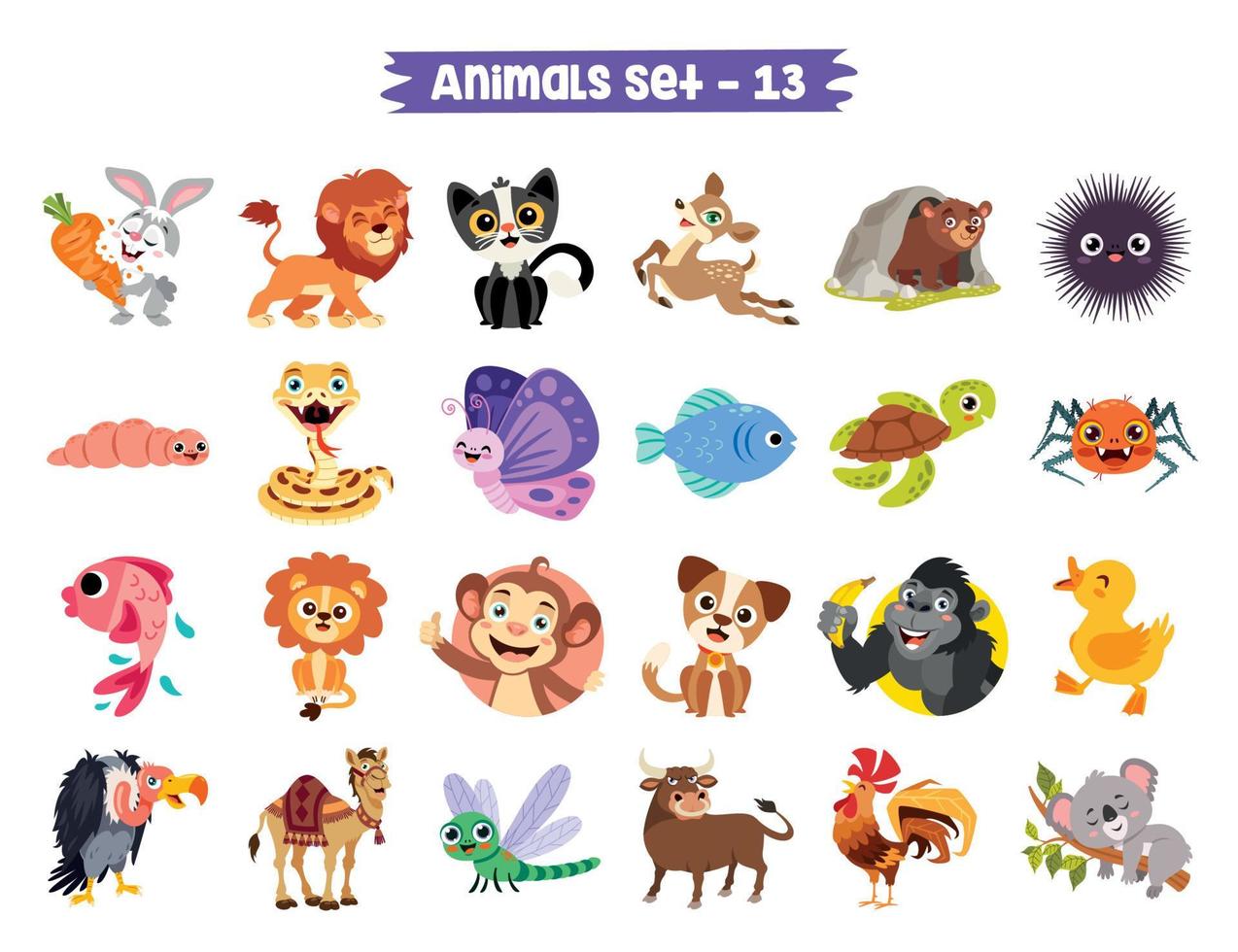 Set Of Cute Cartoon Animals vector